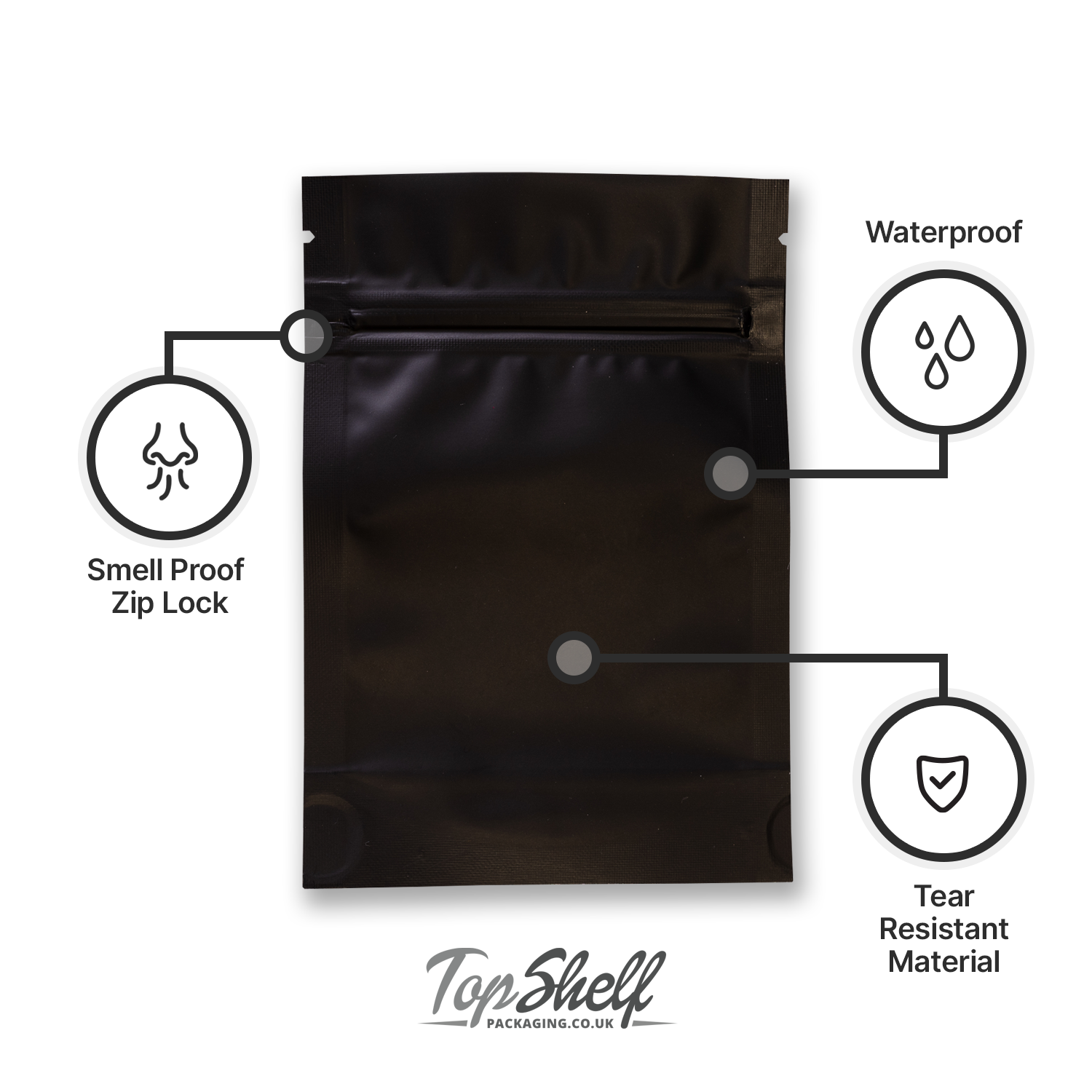 1g mylar bags 10x7cm Black Clear Top Shelf Packaging